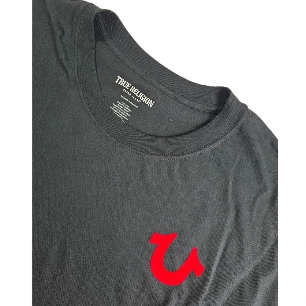 True Religion Men's Flocked Logo Graphic T-Shirt Style 100% Cotton 3XL JET BLACK